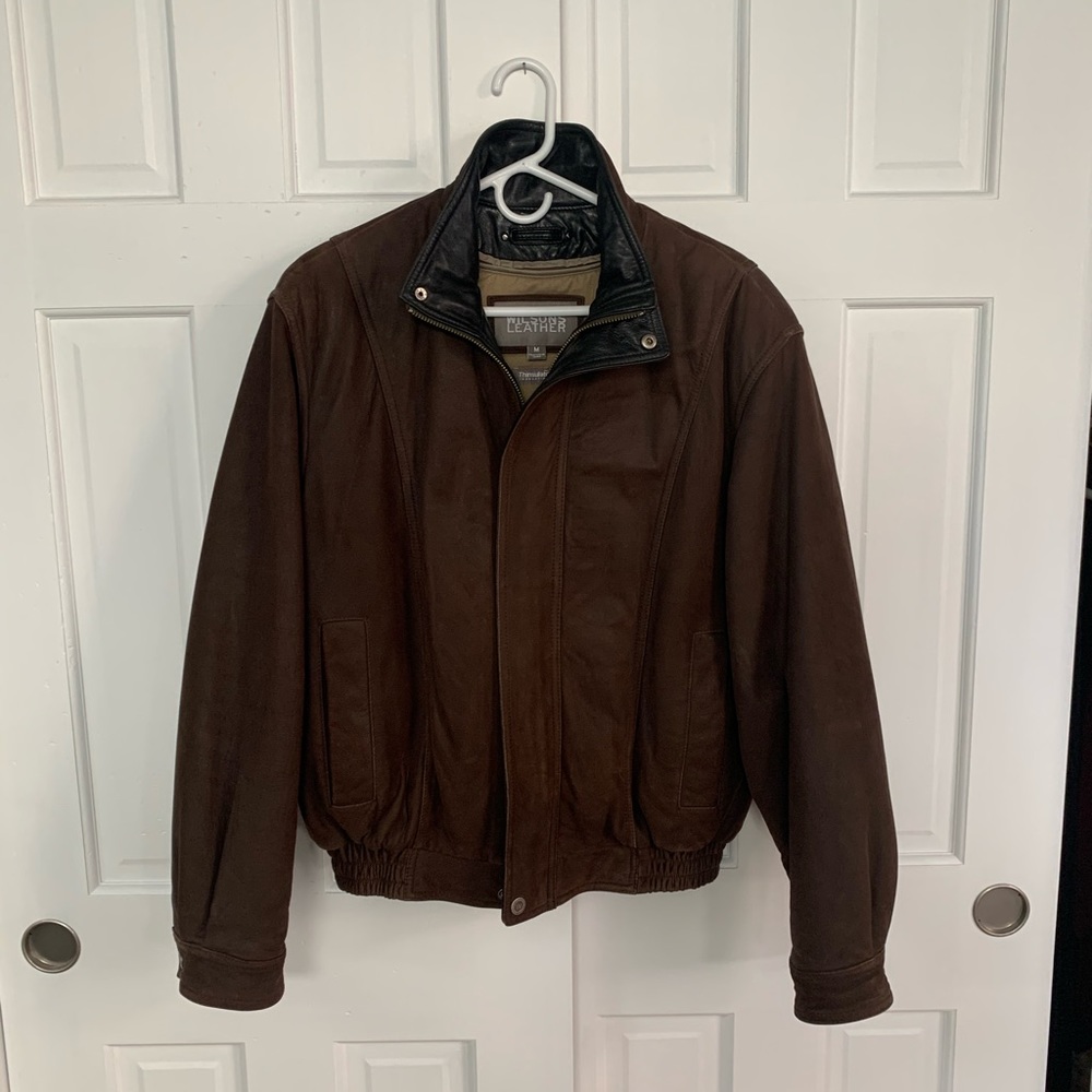 Brown Leather Bomber Jacket With Insulated Liner
